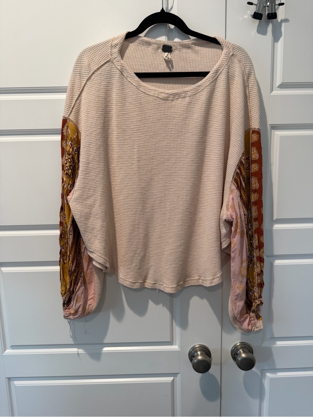 Free People Blossom Thermal Ivory Boho Long Sleeve Oversized Sleeve Size Small